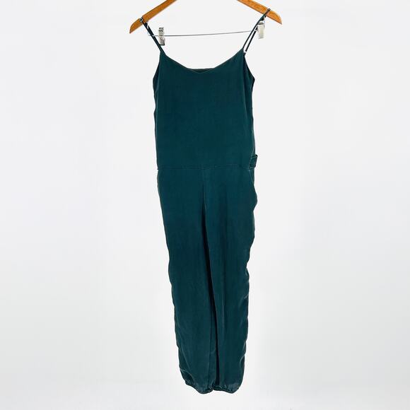 Theory Dark Green 100% Silk Sleeveless Minimalist Jumpsuit Romper - Picture 2 of 7
